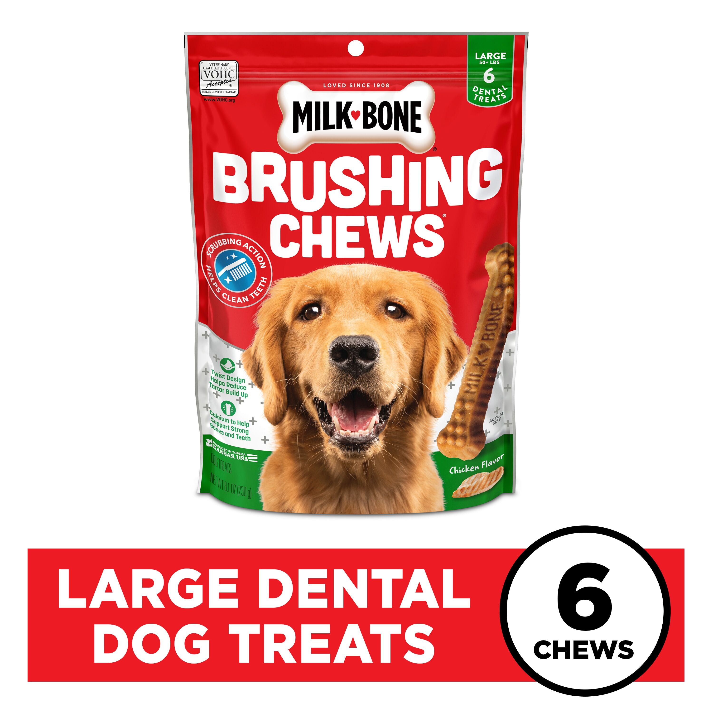 Milk-Bone Brushing Chews Daily Dental Dog Treats, Large, 6 Count, Banner Image