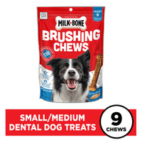 Milk-Bone Brushing Chews Daily Dental Dog Treats, Small-Medium, 9 Count, Banner Image