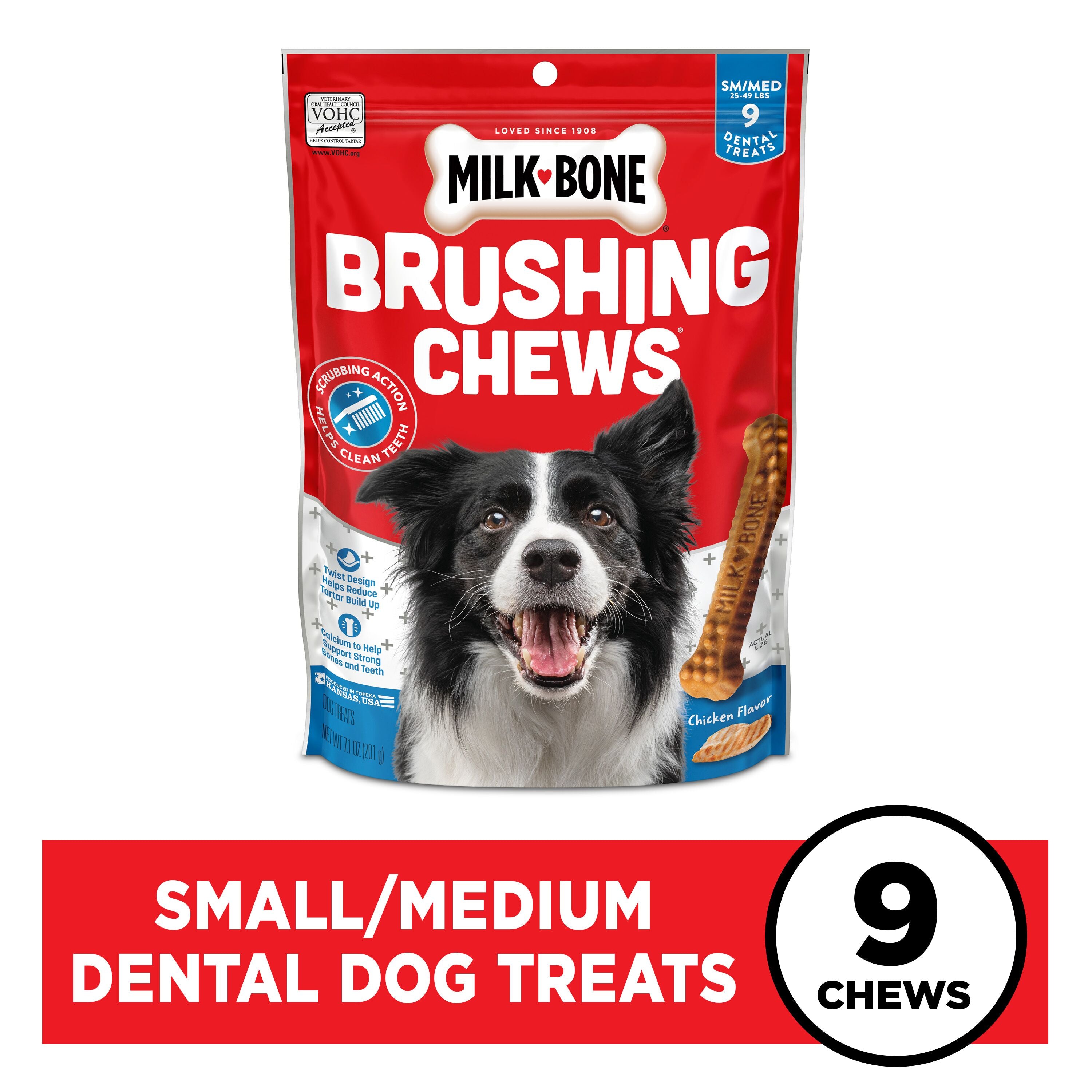 Milk-Bone Brushing Chews Daily Dental Dog Treats, Small-Medium, 9 Count, Banner Image