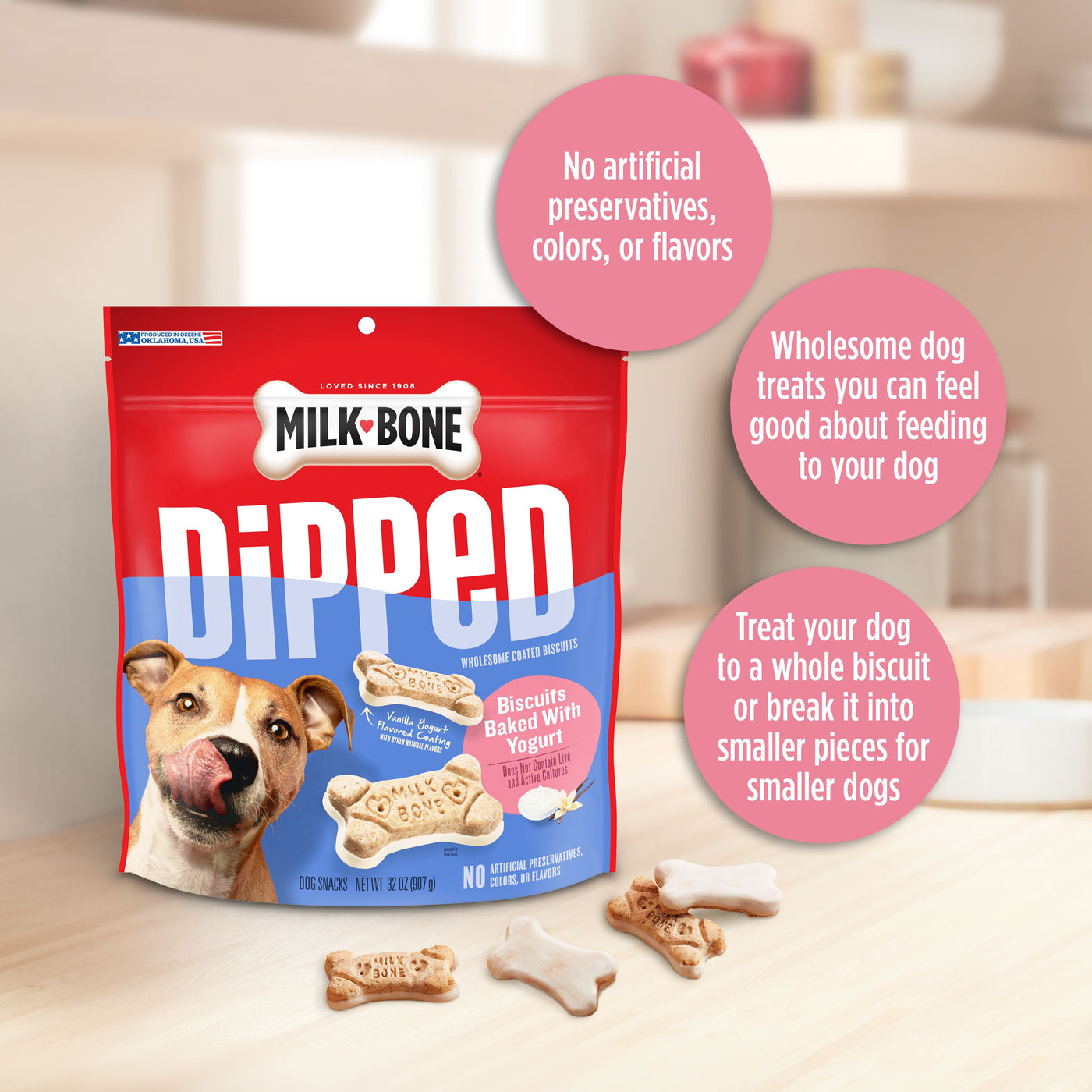 Milk-Bone Dipped Dog Biscuits Baked With Vanilla Yogurt, 12 oz, Marketing Claims