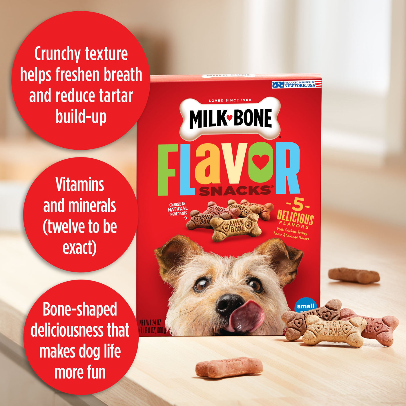 Milk-Bone Flavor Snacks Dog Biscuits, Flavored Crunchy Dog Treats, Claims