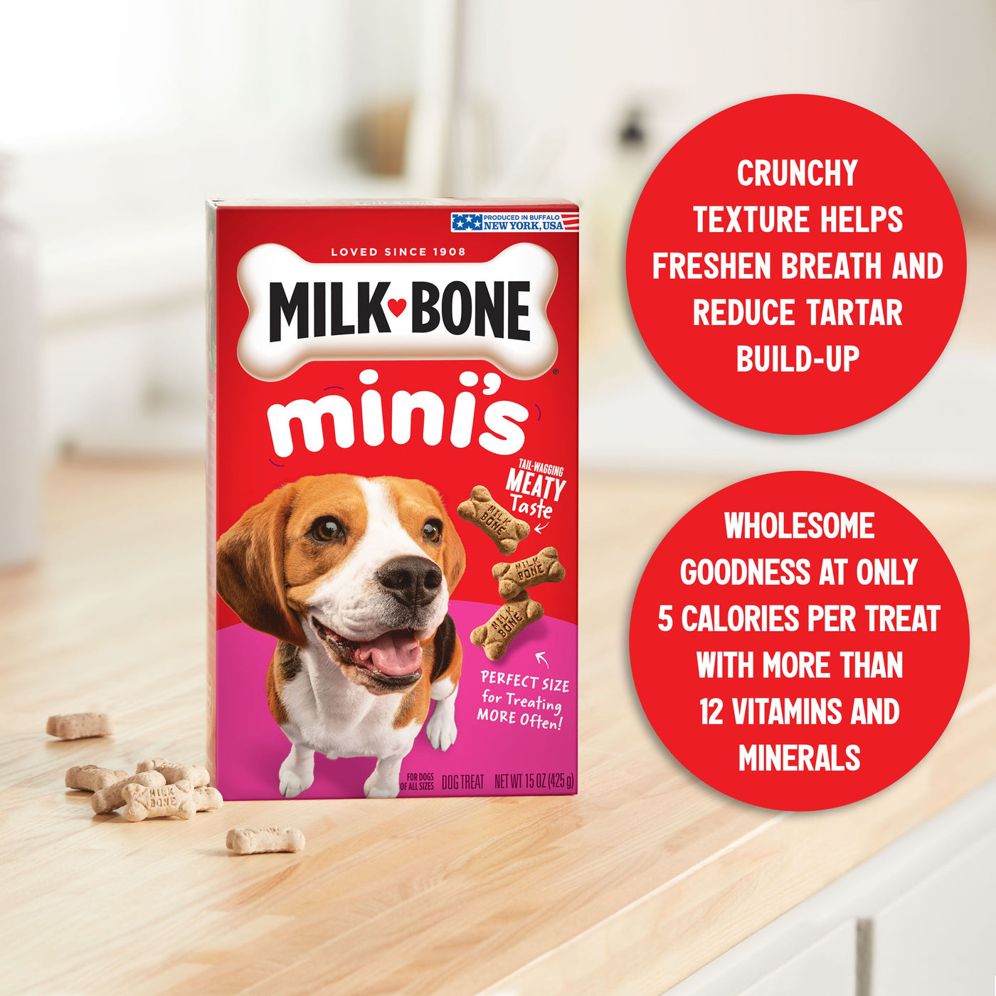 Milk-Bone Original Mini Dog Biscuits, Crunchy Dog Treats, 15 oz, Marketing Claims
