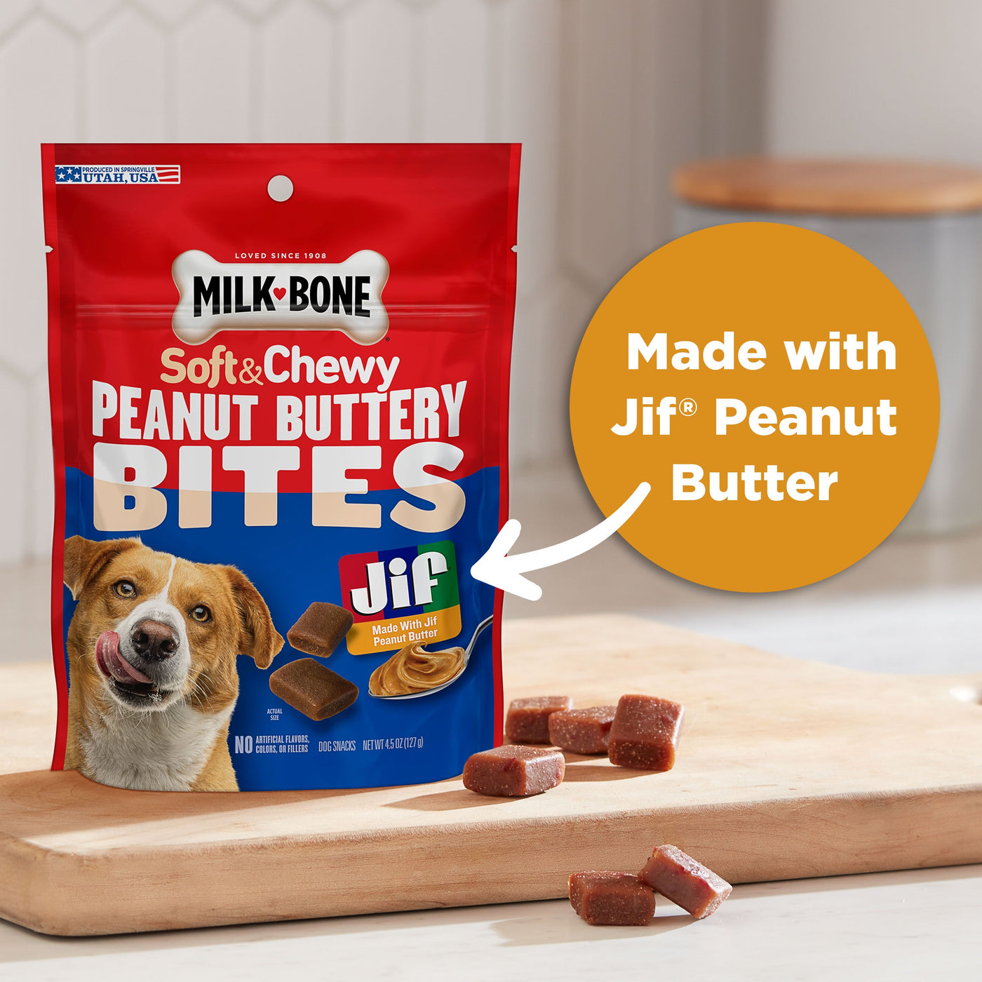 Milk-Bone Peanut Buttery Bites Soft Dog Treats With Jif Peanut Butter