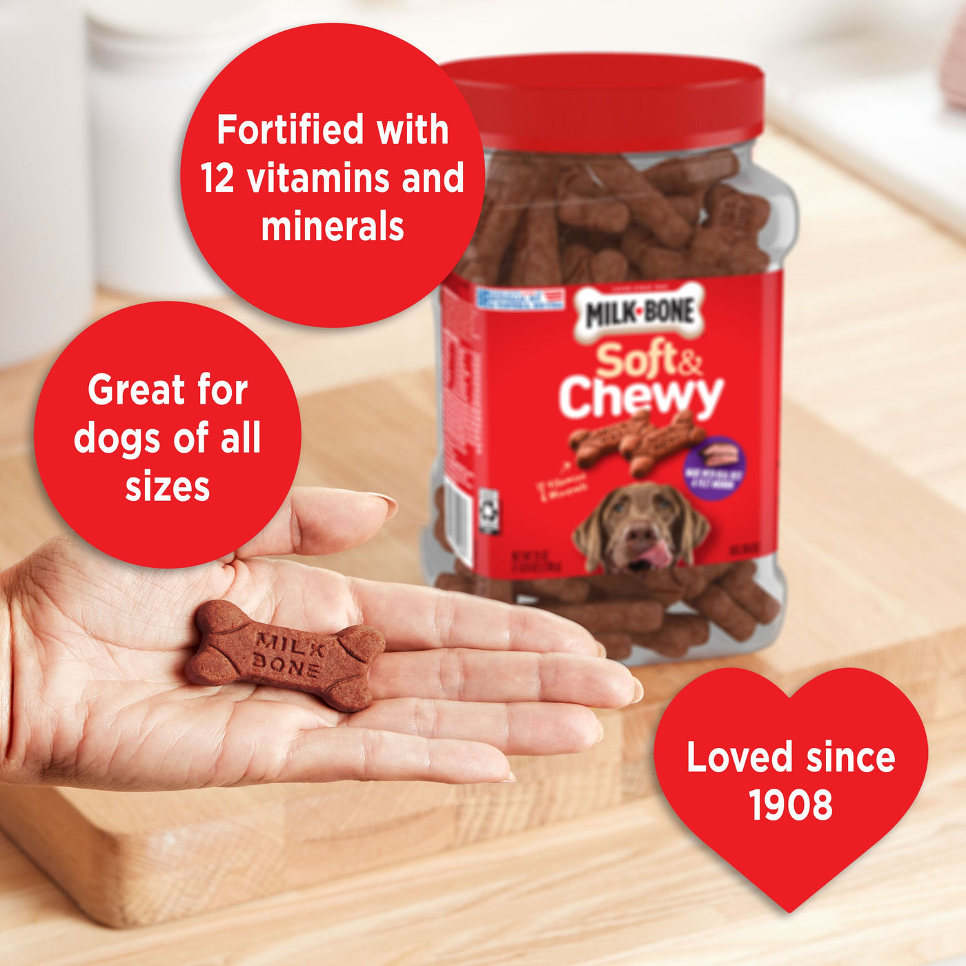 Milk-Bone Soft and Chewy Dog Treats, Beef and Filet Mignon Recipe With Chuck Roast, 25 oz