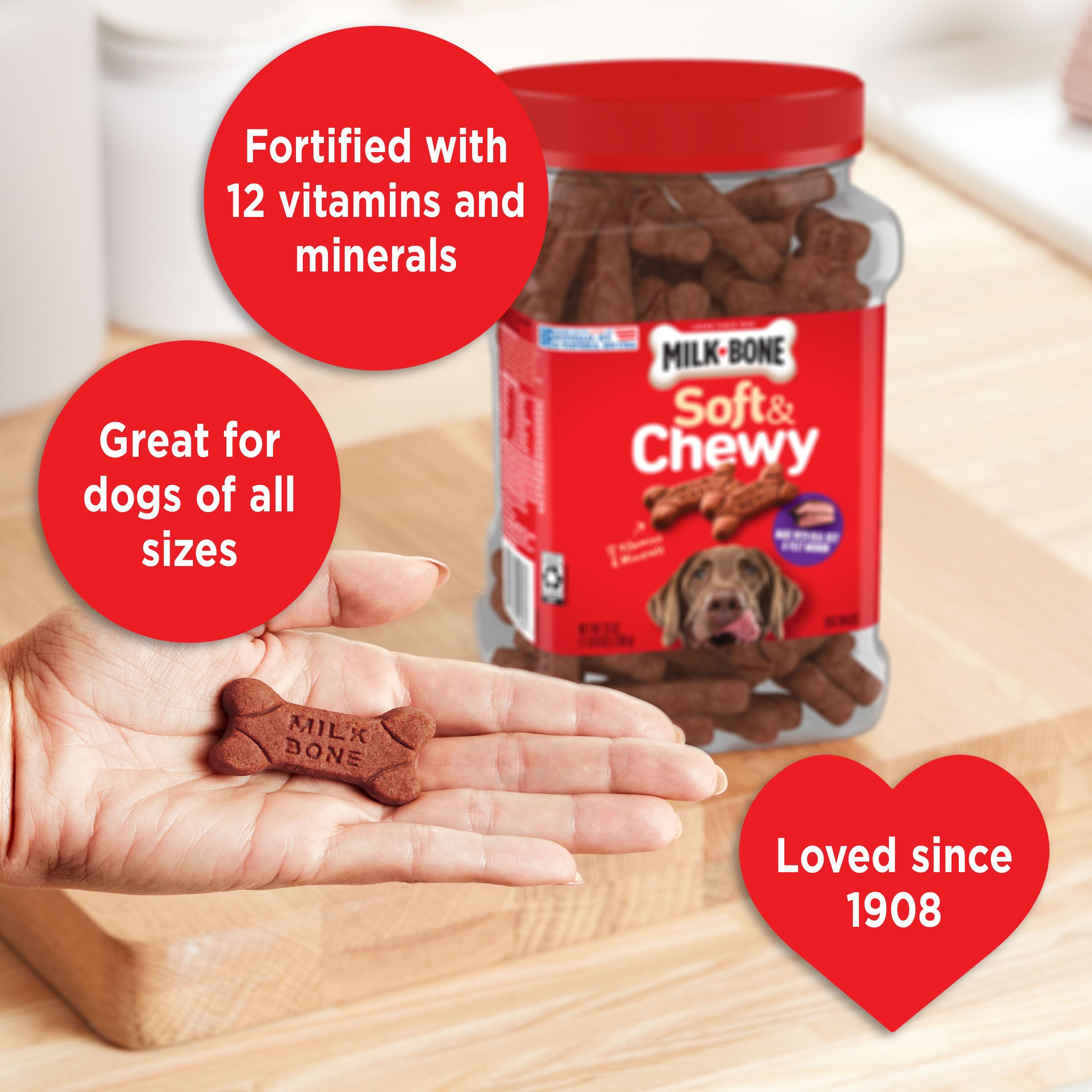 Milk-Bone Soft and Chewy Dog Treats, Beef and Filet Mignon Recipe With Chuck Roast, 25 oz