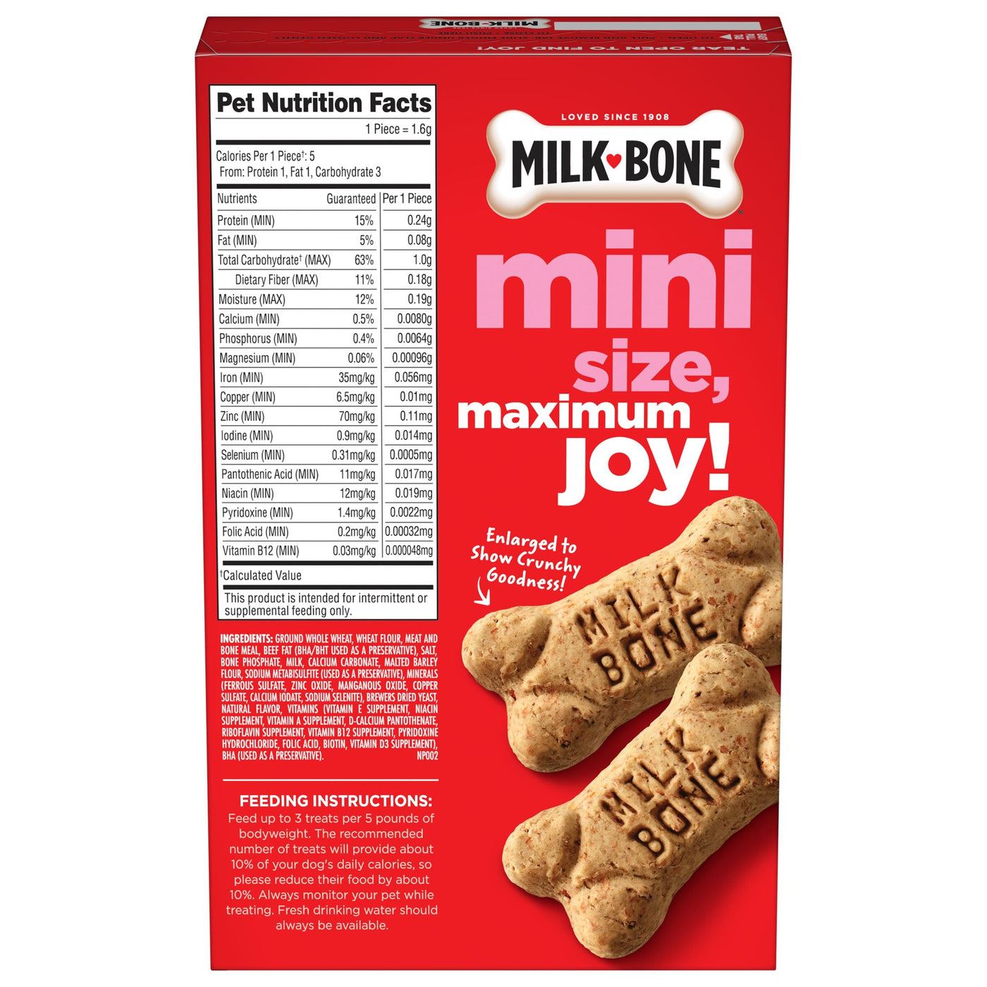 Milk-Bone Original Mini Dog Biscuits, Crunchy Dog Treats, 15 oz, Back of Pack