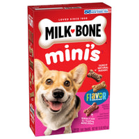 Milk-Bone Flavor Snacks Mini Dog Biscuits, Flavored Crunchy Dog Treats, 15 oz, Angled Pack View