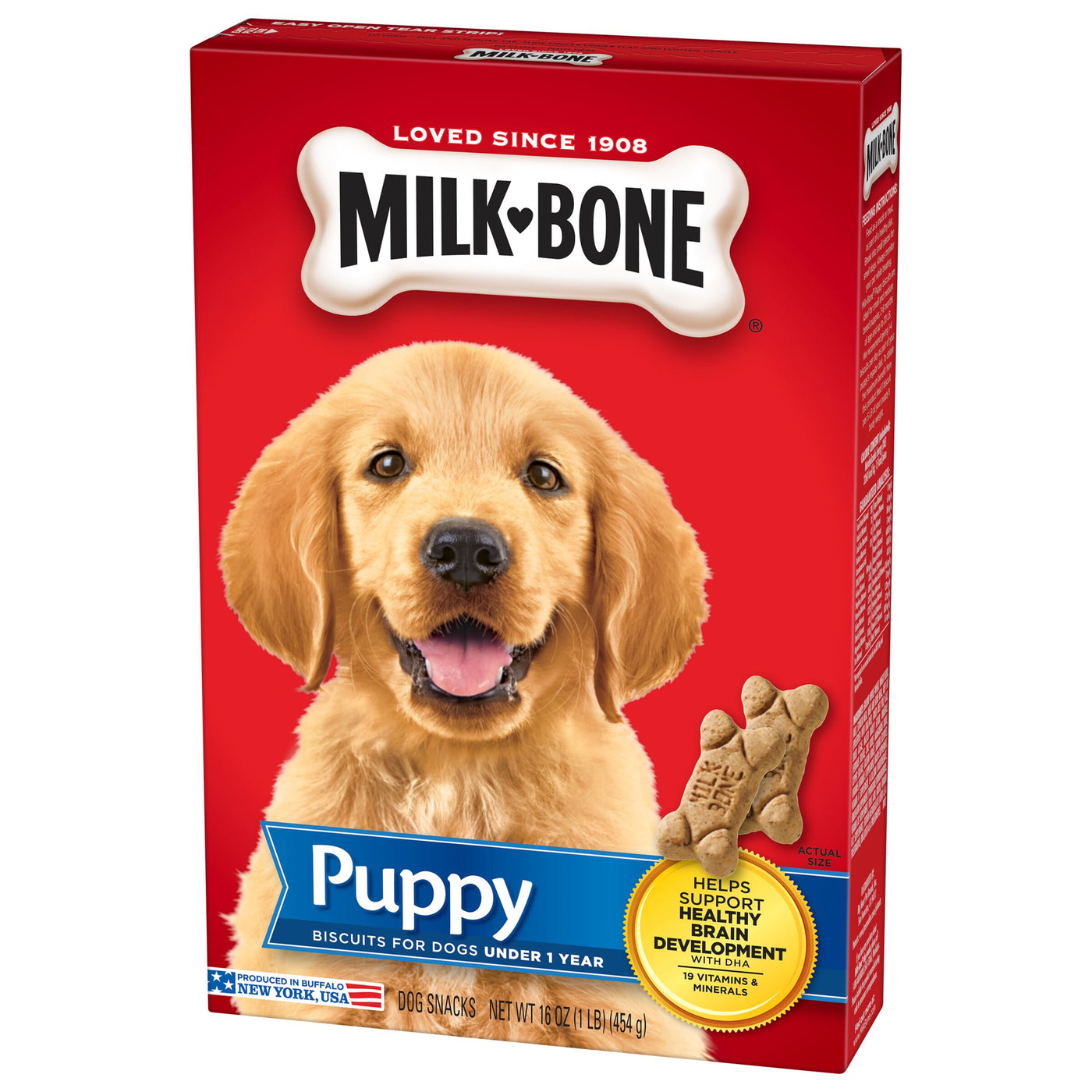 Milk-Bone Original Puppy Biscuits, 16 oz, Angled Pack View