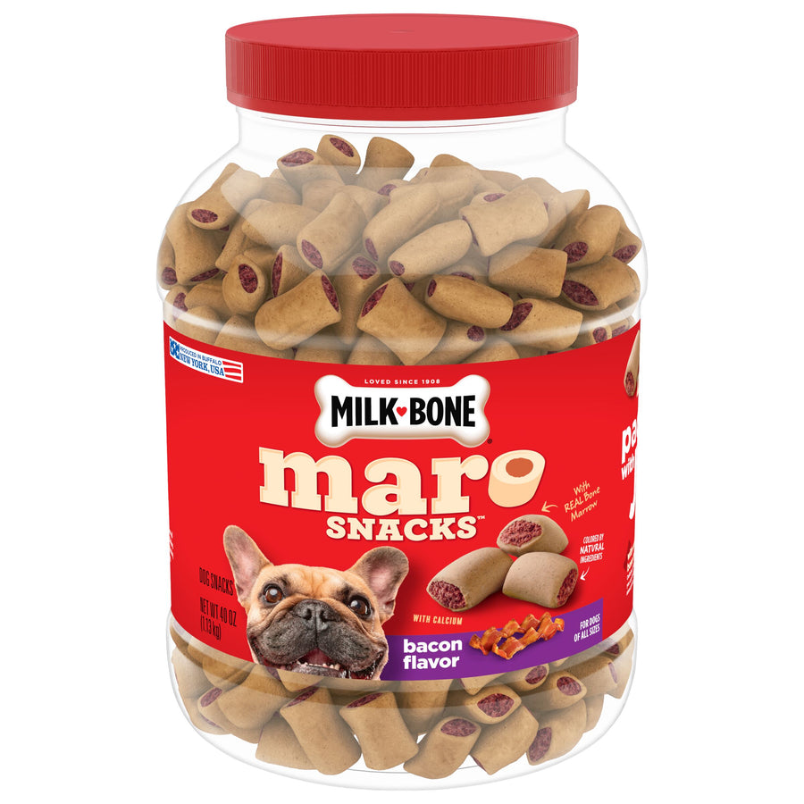 Milk-Bone MaroSnacks Bacon Flavor Small Dog Treats With Bone Marrow, 40 oz, Front of Pack