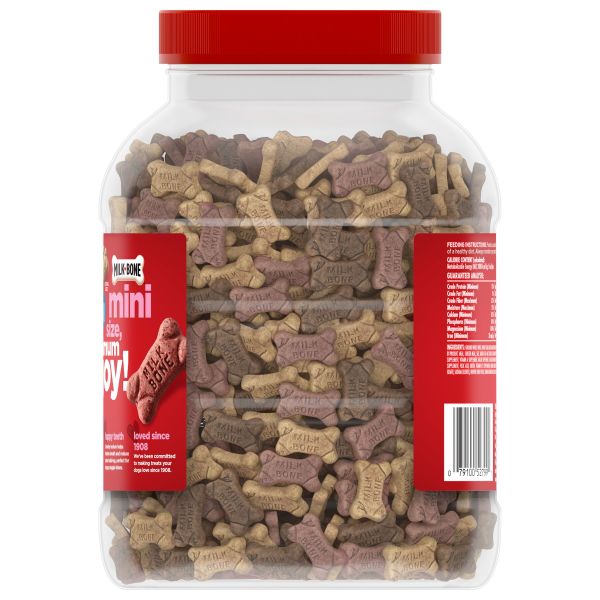 Milk-Bone Flavor Snacks Mini Dog Biscuits, Flavored Crunchy Dog Treats, 36 oz, Side View