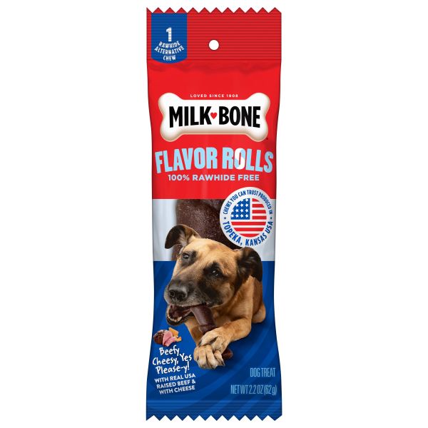 Milk-Bone Flavor Rolls Beefy Cheesy, Yes Please-y! Rawhide Free Dog Treats with Beef, Front