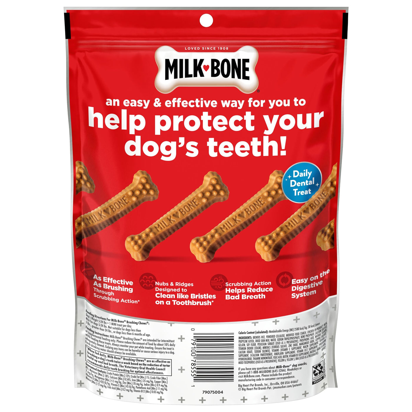 Milk-Bone Brushing Chews Daily Dental Dog Treats, Mini, 18 Count, Back