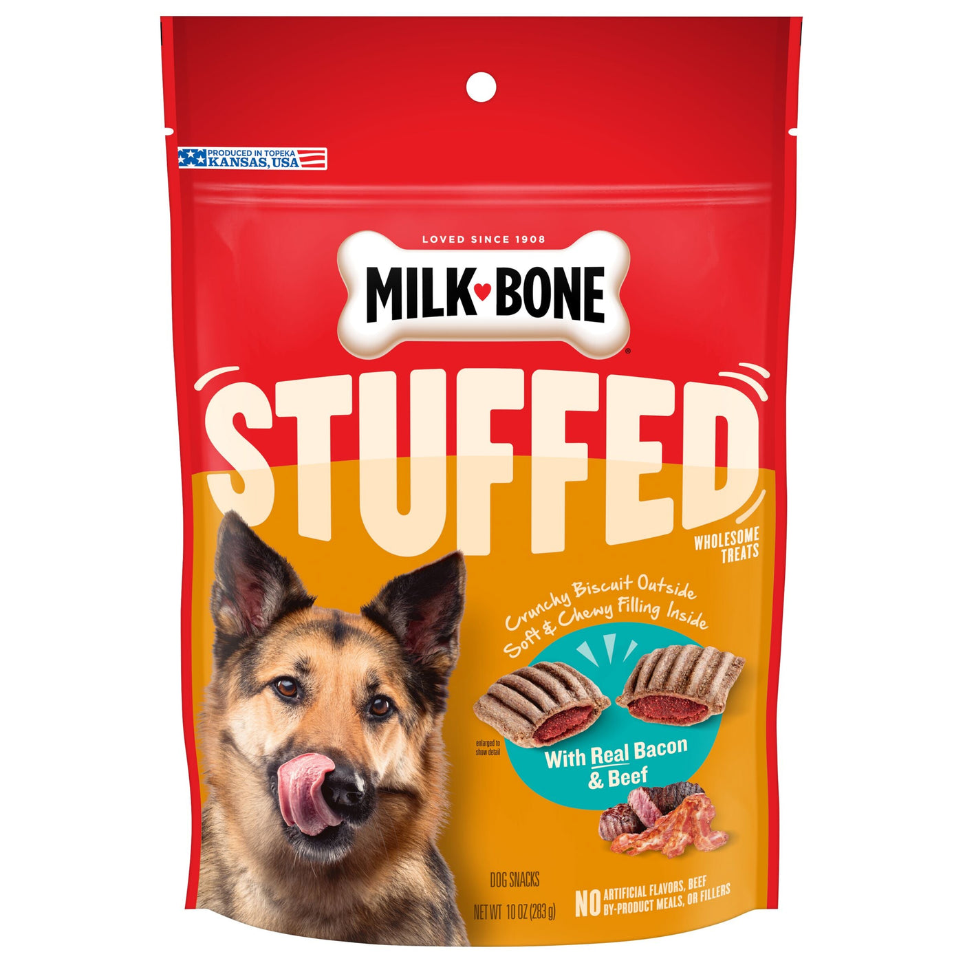 Milk-Bone Stuffed Dog Biscuits With Real Bacon and Beef, 10 oz, Front