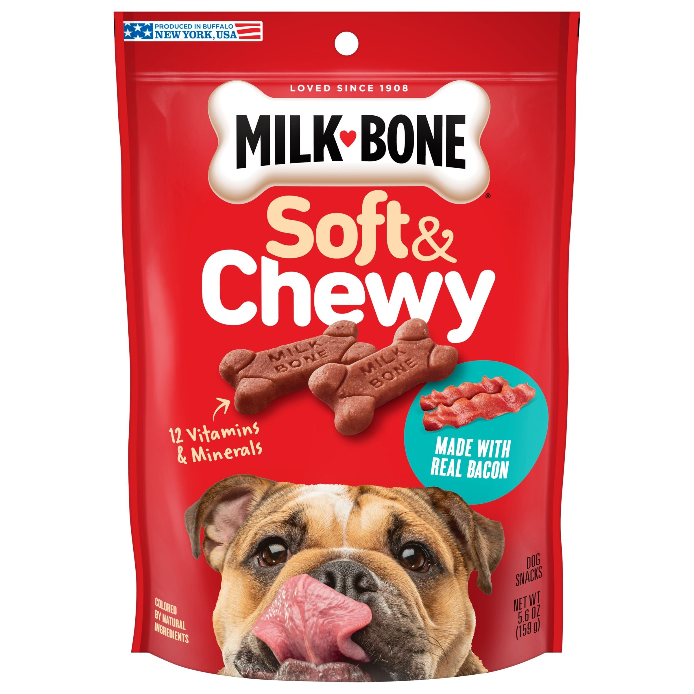 Milk-Bone Soft and Chewy Dog Treats Made With Real Bacon, 5 oz, Front