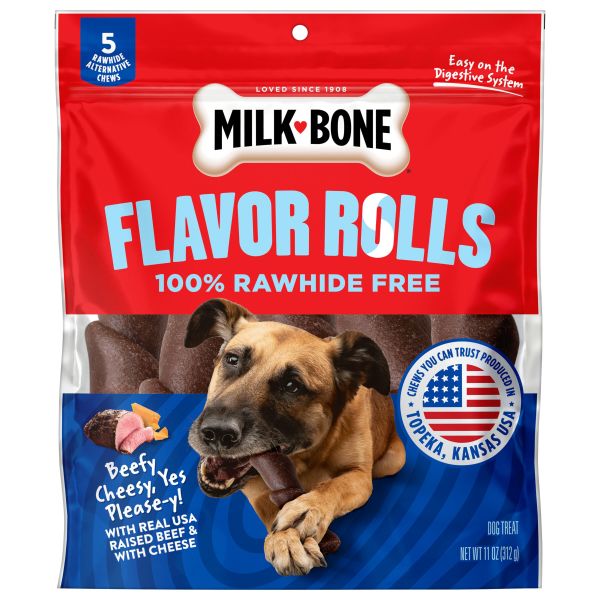 Milk-Bone Flavor Rolls Beefy Cheesy, Yes Please-y! Rawhide Free Dog Treats with Beef, Front