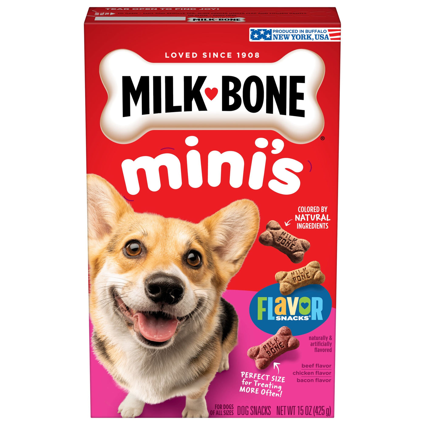 Milk-Bone Flavor Snacks Mini Dog Biscuits, Flavored Crunchy Dog Treats, 15 oz, Front