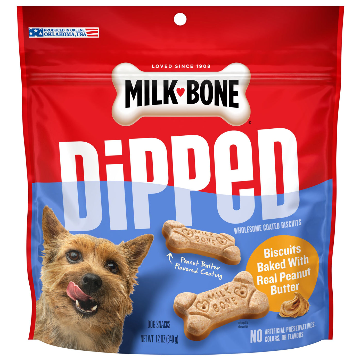 Milk-Bone Dipped Dog Biscuits Baked With Real Peanut Butter, 12 oz, Front