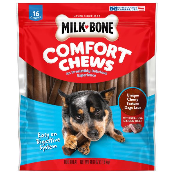 Milk-Bone Comfort Chews, Dog Chews with Unique Chewy Texture and Real Beef, 40.8 oz, Front